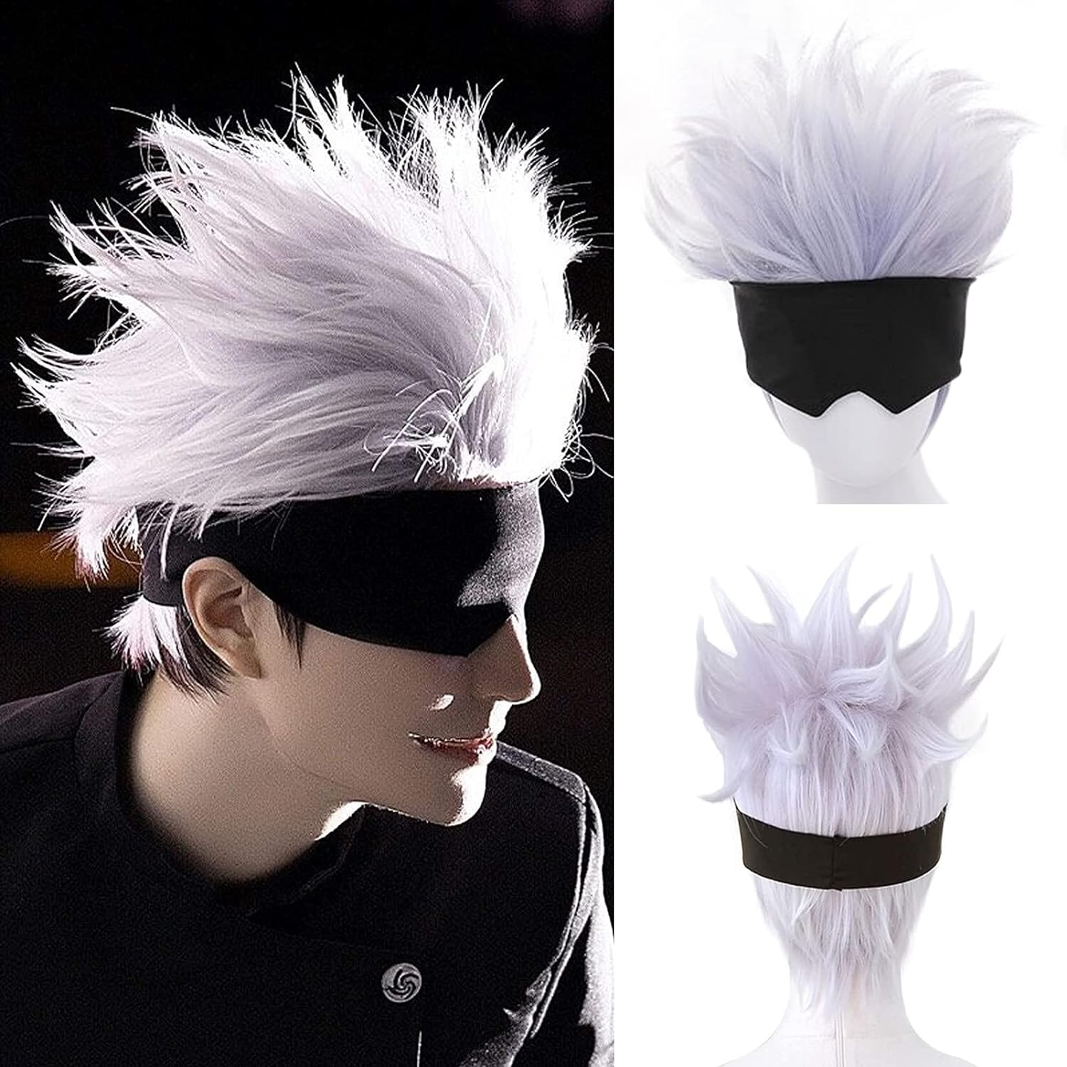 Tech Accessories For Men - Schwarze Augenbinde kurze gewellte Cosplay Perücke